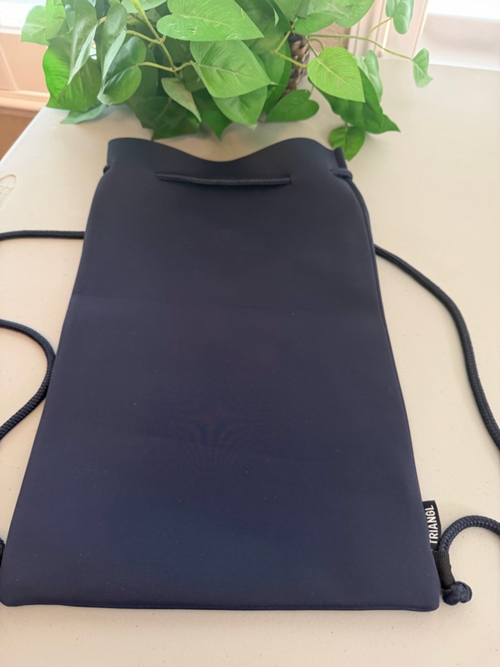 Triangl Navy Neoprene Drawstring Pouch with Logo Tag